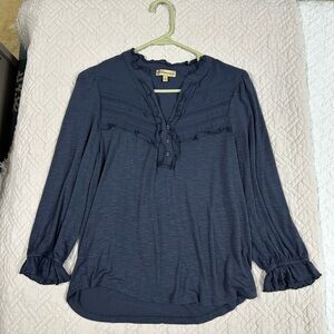 Democracy Navy Ruffle Blouse